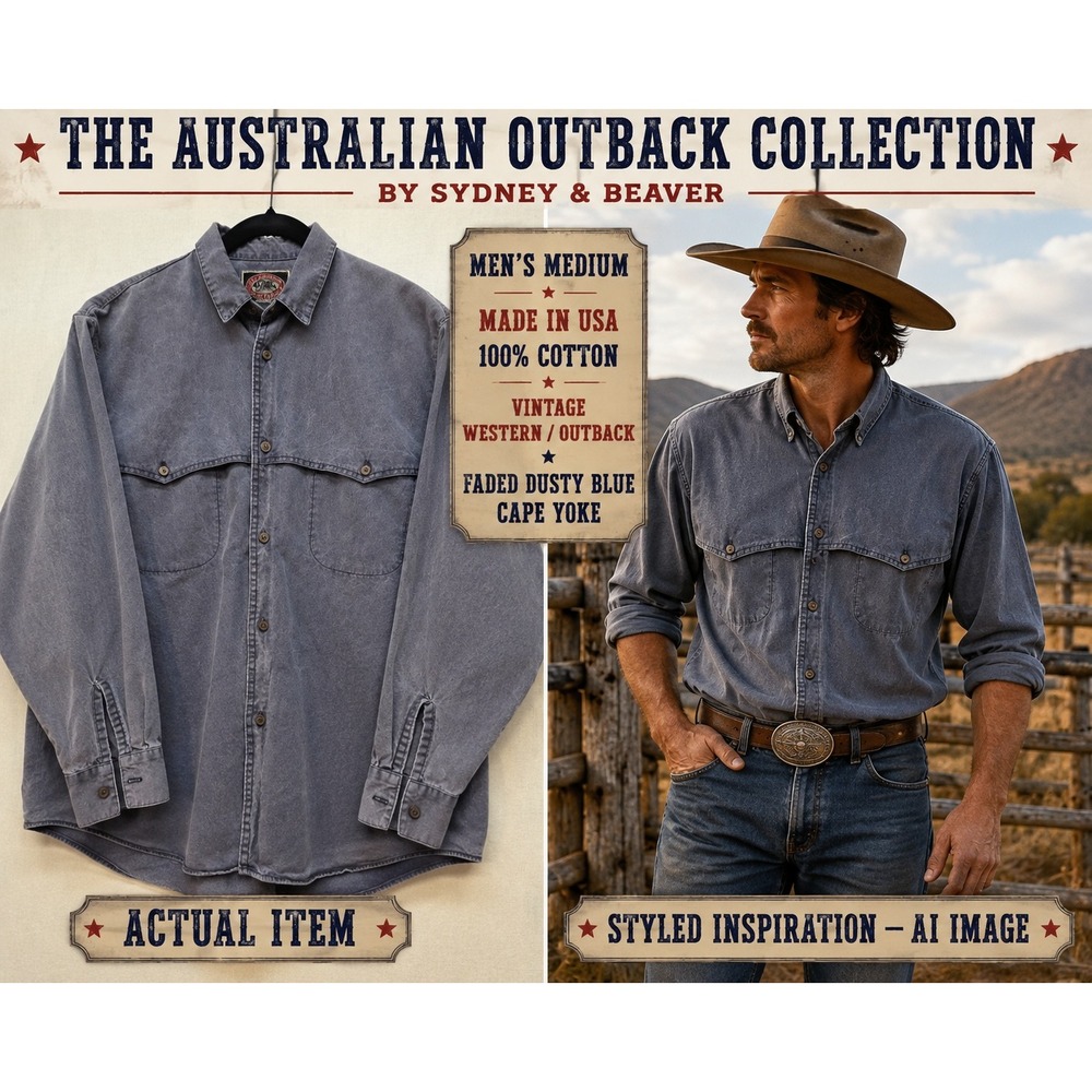 Vintage The Australian Outback‎ Collection Shirt Jacket Men M Blue Canvas USA
